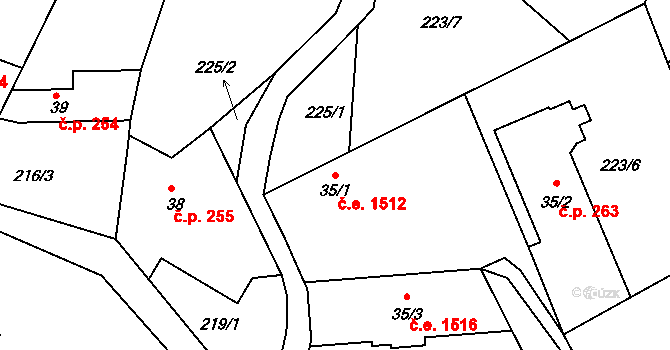 Ládeves 1512, Kamenice na parcele st. 35/1 v KÚ Ládví, Katastrální mapa