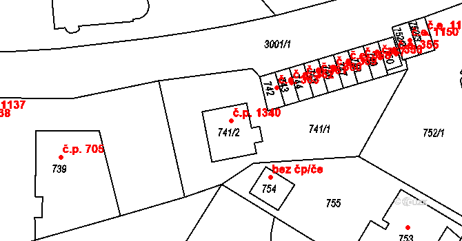 Děčín II-Nové Město 1340, Děčín na parcele st. 741/2 v KÚ Děčín, Katastrální mapa