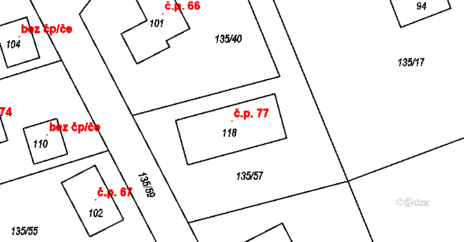 Drnov 77, Žižice na parcele st. 118 v KÚ Drnov, Katastrální mapa