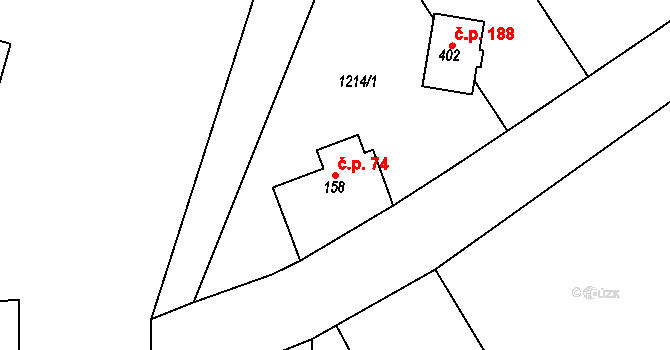 Višňová 74 na parcele st. 158 v KÚ Višňová u Frýdlantu, Katastrální mapa