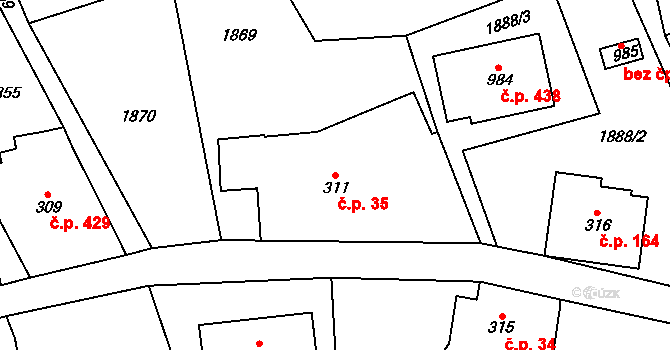 Dolní Rokytnice 35, Rokytnice nad Jizerou na parcele st. 311 v KÚ Dolní Rokytnice, Katastrální mapa