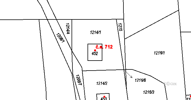 Chyňava 712 na parcele st. 452 v KÚ Chyňava, Katastrální mapa