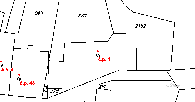 Hokov 1, Hořovičky na parcele st. 15 v KÚ Hokov, Katastrální mapa