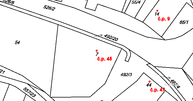 Třebovětice 45, Cerekvice nad Bystřicí na parcele st. 7 v KÚ Třebovětice, Katastrální mapa