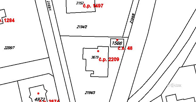 Rožnov pod Radhoštěm 2209 na parcele st. 3679 v KÚ Rožnov pod Radhoštěm, Katastrální mapa