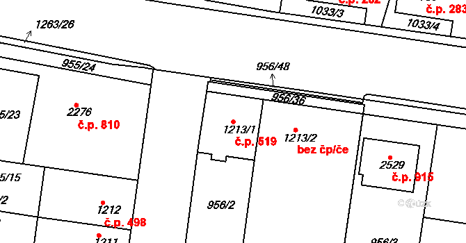 Valdické Předměstí 519, Jičín na parcele st. 1213/1 v KÚ Jičín, Katastrální mapa
