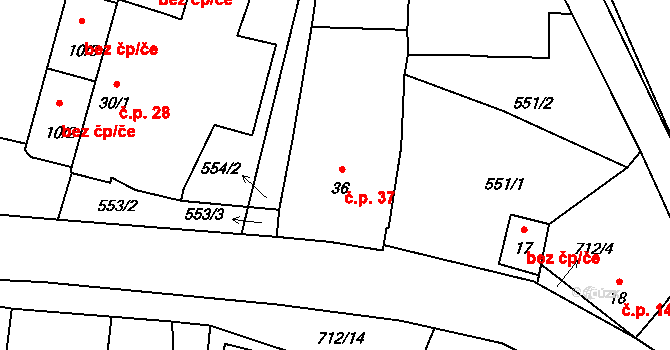 Tuchonice 37, Žimutice na parcele st. 36 v KÚ Tuchonice, Katastrální mapa