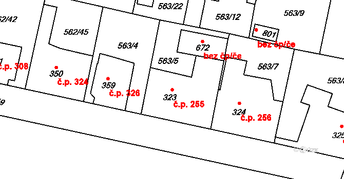Lázně Bělohrad 255 na parcele st. 323 v KÚ Lázně Bělohrad, Katastrální mapa