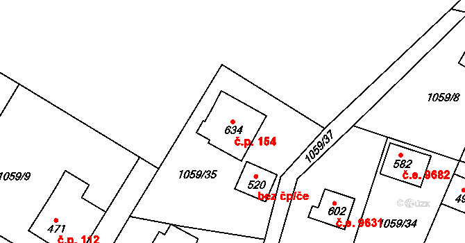Děčín XVII-Jalůvčí 154, Děčín na parcele st. 634 v KÚ Prostřední Žleb, Katastrální mapa