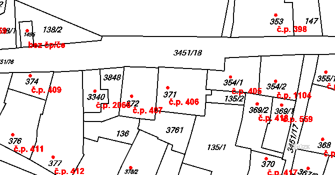 Lysá nad Labem 406 na parcele st. 371 v KÚ Lysá nad Labem, Katastrální mapa