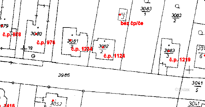 Poděbrady III 1124, Poděbrady na parcele st. 3082/2 v KÚ Poděbrady, Katastrální mapa