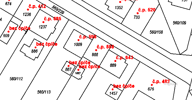 Podklášteří 558, Třebíč na parcele st. 888 v KÚ Podklášteří, Katastrální mapa