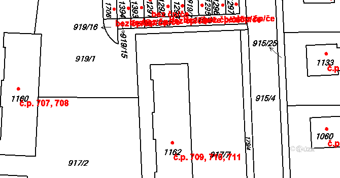Lány 709,710,711, Svitavy na parcele st. 1162 v KÚ Čtyřicet Lánů, Katastrální mapa