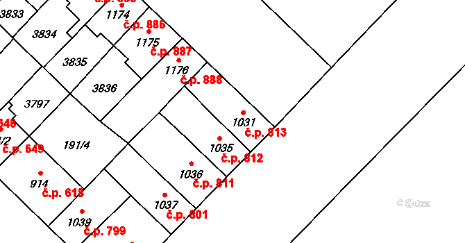 Břeclav 813 na parcele st. 1031 v KÚ Břeclav, Katastrální mapa