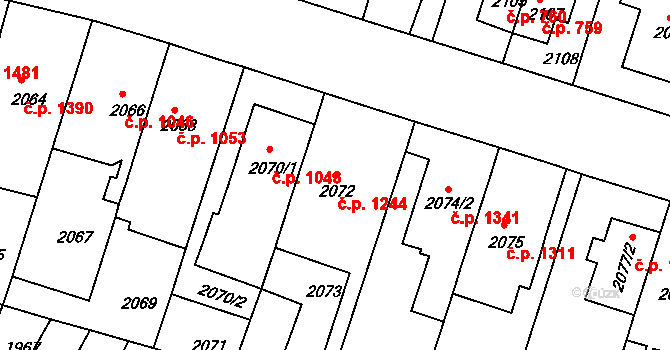 Husovice 1244, Brno na parcele st. 2072 v KÚ Husovice, Katastrální mapa
