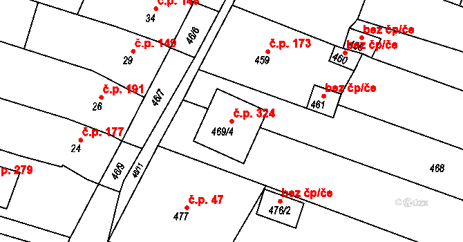 Lipůvka 324 na parcele st. 469/4 v KÚ Lipůvka, Katastrální mapa