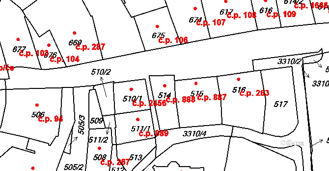 Pelhřimov 888 na parcele st. 514 v KÚ Pelhřimov, Katastrální mapa
