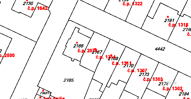 Teplice 1314 na parcele st. 2167 v KÚ Teplice, Katastrální mapa