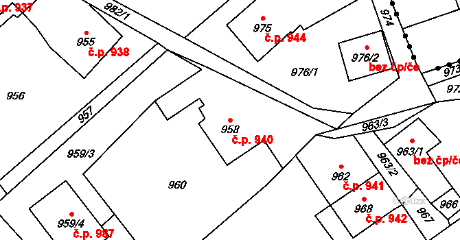 Jablunkov 940 na parcele st. 958 v KÚ Jablunkov, Katastrální mapa