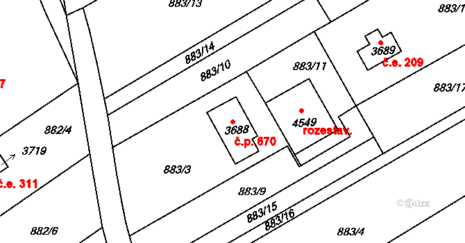 Plzeňské Předměstí 670, Rokycany na parcele st. 3688 v KÚ Rokycany, Katastrální mapa