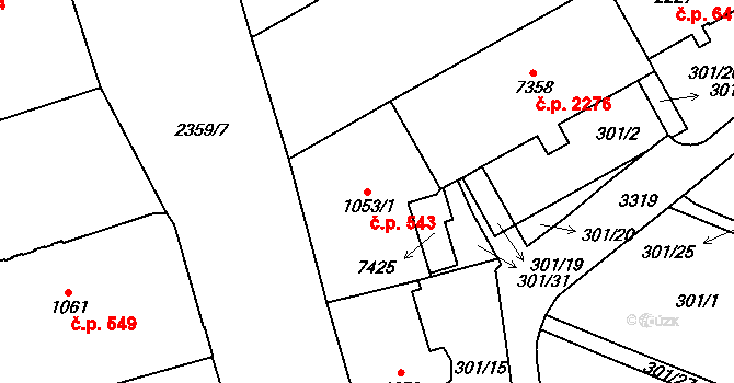 Cheb 543 na parcele st. 1053/1 v KÚ Cheb, Katastrální mapa