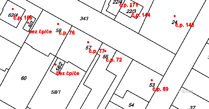 Miškovice 72, Praha na parcele st. 55 v KÚ Miškovice, Katastrální mapa