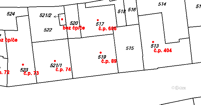 Žižkov 89, Praha na parcele st. 519 v KÚ Žižkov, Katastrální mapa