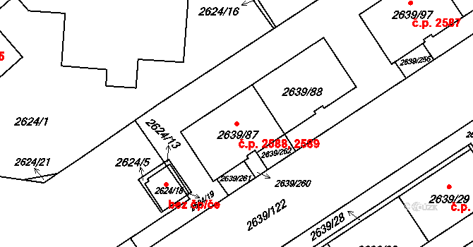Žižkov 2588,2589, Praha na parcele st. 2639/87 v KÚ Žižkov, Katastrální mapa