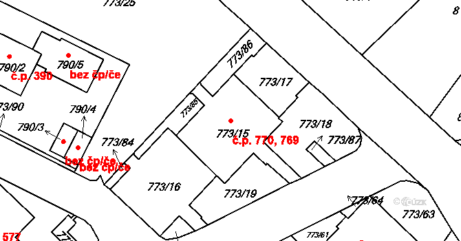 Lhotka 769,770, Praha na parcele st. 773/15 v KÚ Lhotka, Katastrální mapa