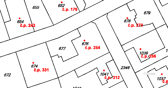 Suchdol 254, Praha na parcele st. 676/1 v KÚ Suchdol, Katastrální mapa