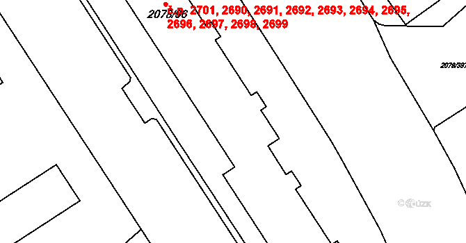 Záběhlice 2693, Praha na parcele st. 2078/96 v KÚ Záběhlice, Katastrální mapa