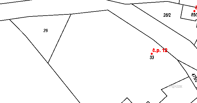 Černín 12, Zdice na parcele st. 33 v KÚ Černín u Zdic, Katastrální mapa