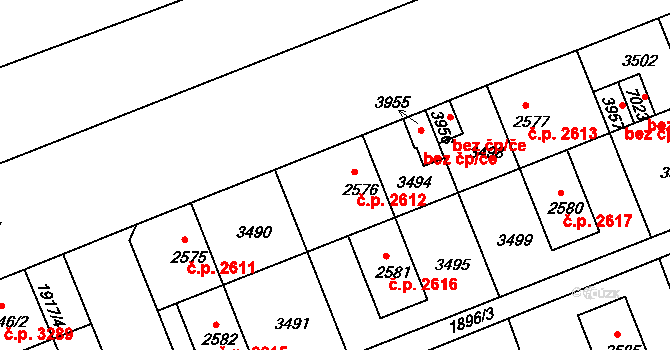 Hodonín 2612 na parcele st. 2576 v KÚ Hodonín, Katastrální mapa