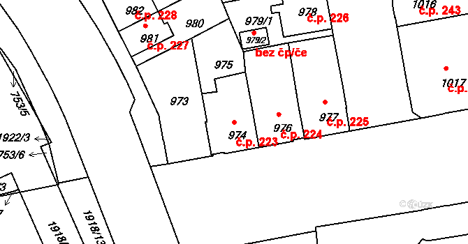 České Budějovice 4 223, České Budějovice na parcele st. 974 v KÚ České Budějovice 4, Katastrální mapa