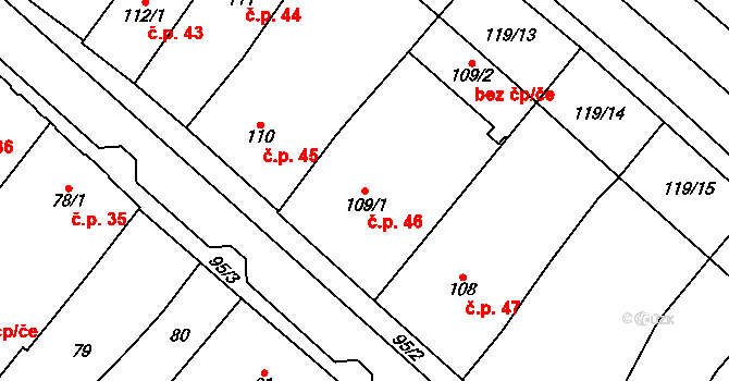 Chomutov 46 na parcele st. 109/1 v KÚ Chomutov I, Katastrální mapa
