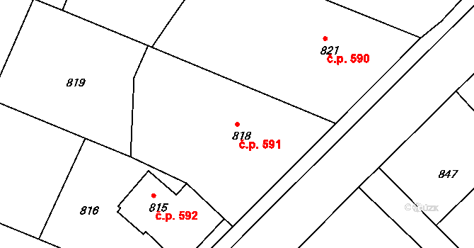 Rumburk 1 591, Rumburk na parcele st. 818 v KÚ Rumburk, Katastrální mapa