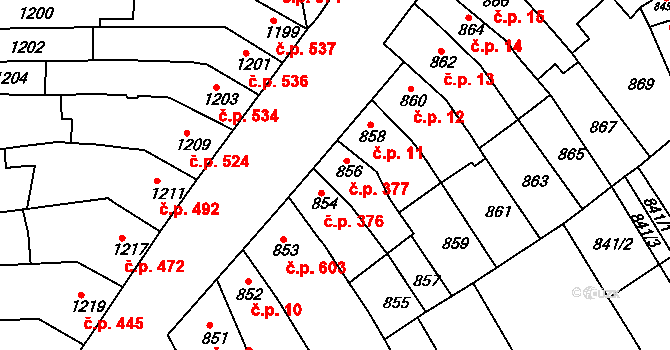 Šlapanice 377 na parcele st. 856 v KÚ Šlapanice u Brna, Katastrální mapa