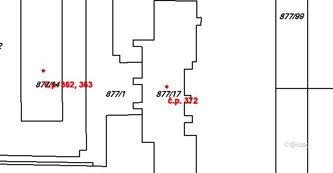 Děčín XXXII-Boletice nad Labem 372, Děčín na parcele st. 877/17 v KÚ Boletice nad Labem, Katastrální mapa