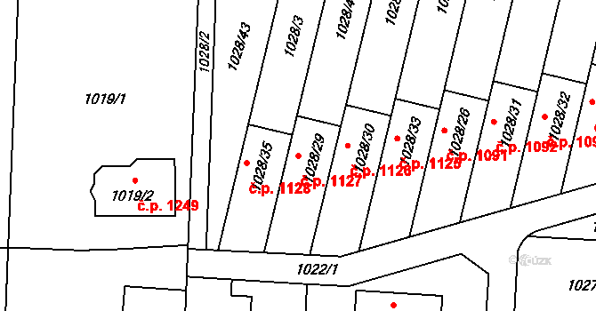 Šumbark 1127, Havířov na parcele st. 1028/29 v KÚ Šumbark, Katastrální mapa