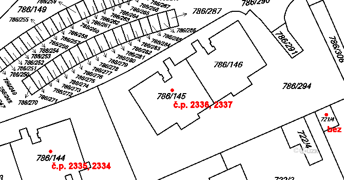 Horní Počernice 2336,2337, Praha na parcele st. 786/145 v KÚ Horní Počernice, Katastrální mapa
