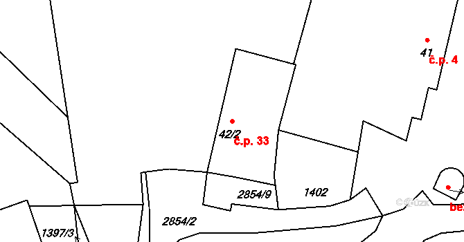 Velechvín 33, Lišov na parcele st. 42/2 v KÚ Velechvín, Katastrální mapa