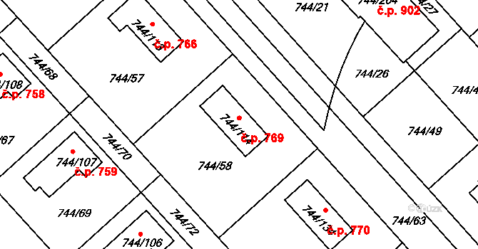 Kolovraty 769, Praha na parcele st. 744/114 v KÚ Kolovraty, Katastrální mapa