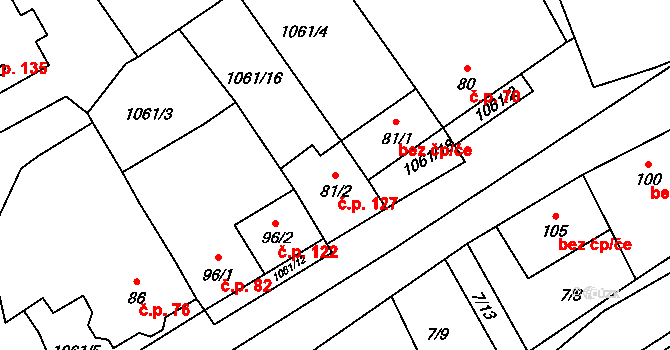 Kožichovice 127 na parcele st. 81/2 v KÚ Kožichovice, Katastrální mapa