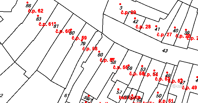 Jemnice 57 na parcele st. 60 v KÚ Jemnice, Katastrální mapa