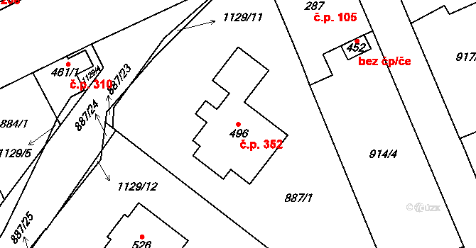 Cerhovice 352 na parcele st. 496 v KÚ Cerhovice, Katastrální mapa