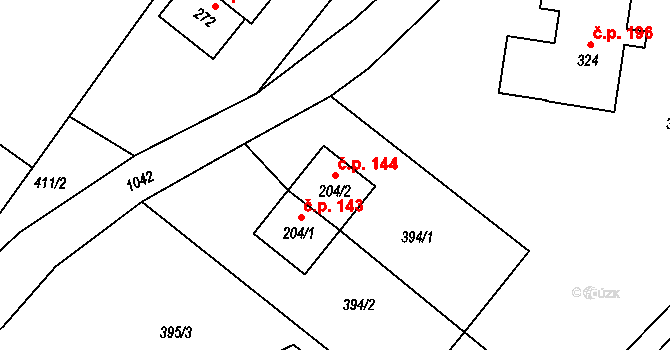 Dětřichov nad Bystřicí 144 na parcele st. 204/2 v KÚ Dětřichov nad Bystřicí, Katastrální mapa
