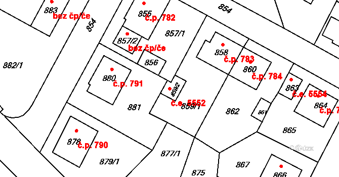 Kadaň 5552 na parcele st. 859/2 v KÚ Kadaň, Katastrální mapa
