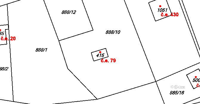 Bojov 79, Čisovice na parcele st. 415 v KÚ Čisovice, Katastrální mapa