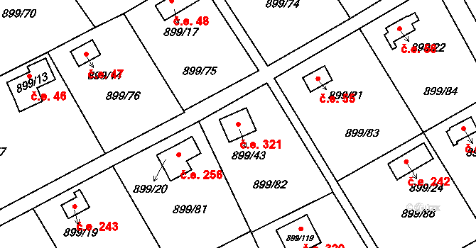 Chlumec 321 na parcele st. 899/43 v KÚ Chlumec u Chabařovic, Katastrální mapa