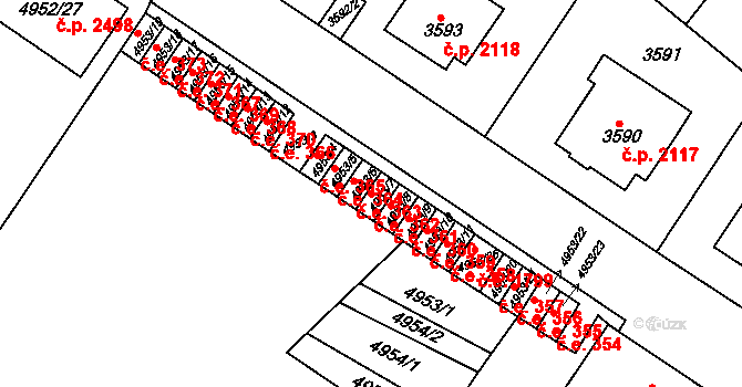 Znojmo 362 na parcele st. 4953/7 v KÚ Znojmo-město, Katastrální mapa
